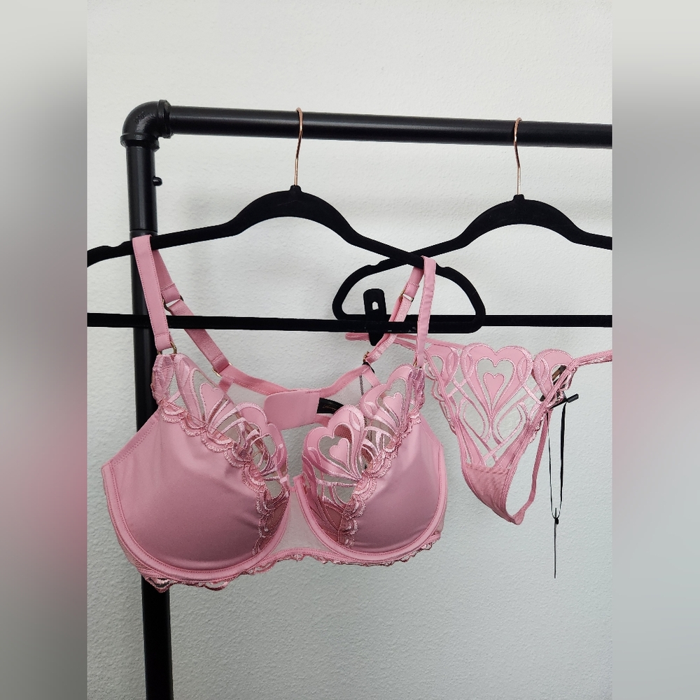 Honey Birdette ๐SET๐ Pink HEARTS 40DDD/Fโ Bra XL thong XL suspender NWT - Picture 16 of 16
